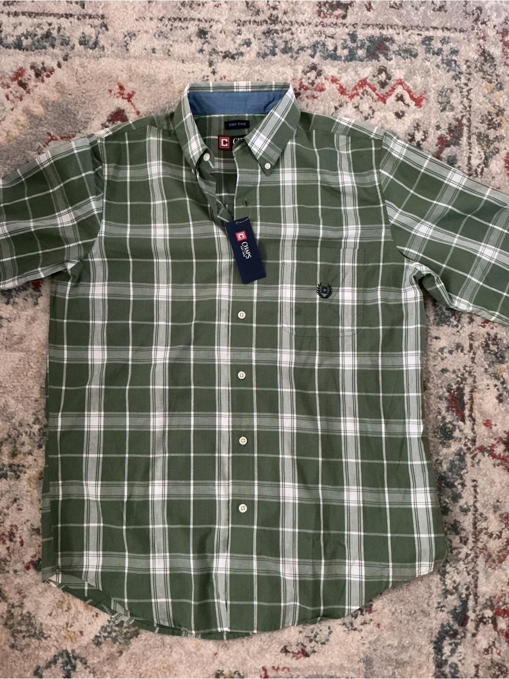 Chaps Green and White Plaid Button-Down Shirt